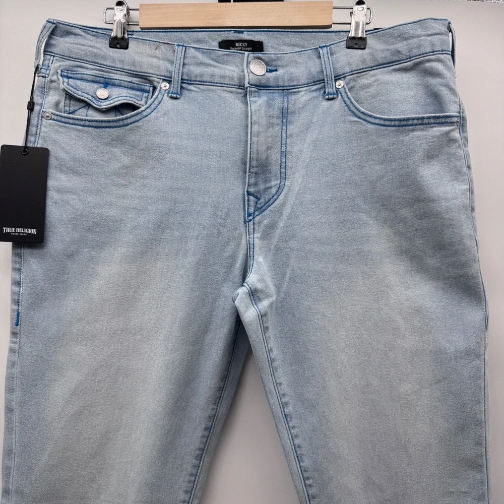 True Religion Ricky Straight Jeans Mens 34 Light Blue NWT
